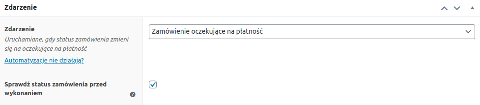 Ustawienie zdarzenia Zamówienie oczekujące na płatność w ShopMagic WooCommerce